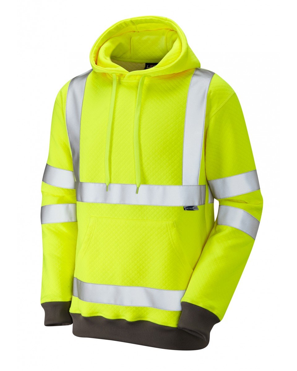 Leo Workwear Goodleigh EN ISO 20471 Class 3 Hooded Sweatshirt Hi-Vis Y