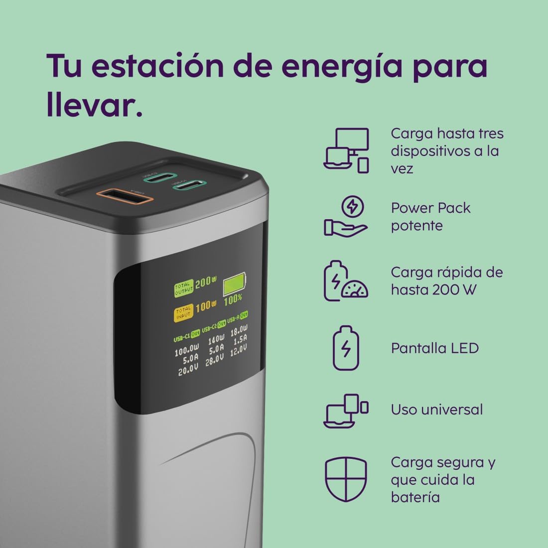 Hama | Power Bank High Power 24.000 mAh 200 W USB-C PD Pantalla TFT | Potencia de hasta 200 W con Power Delivery 3.0, 2 USB-C y USB-A, pantalla TFT para controlar la carga, Gris