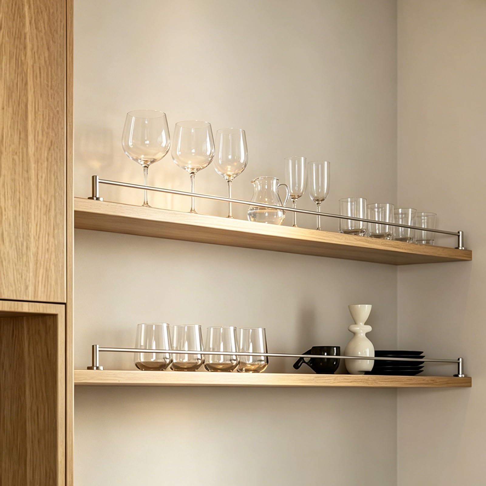 Barandilla Para Estantes 2 Barandillas Decorativas para Estantes de Cocina, Barandillas de Acero Inoxidable para Estanterías Barras Anticaída para Estantes de Cristalería(32in (82cm))