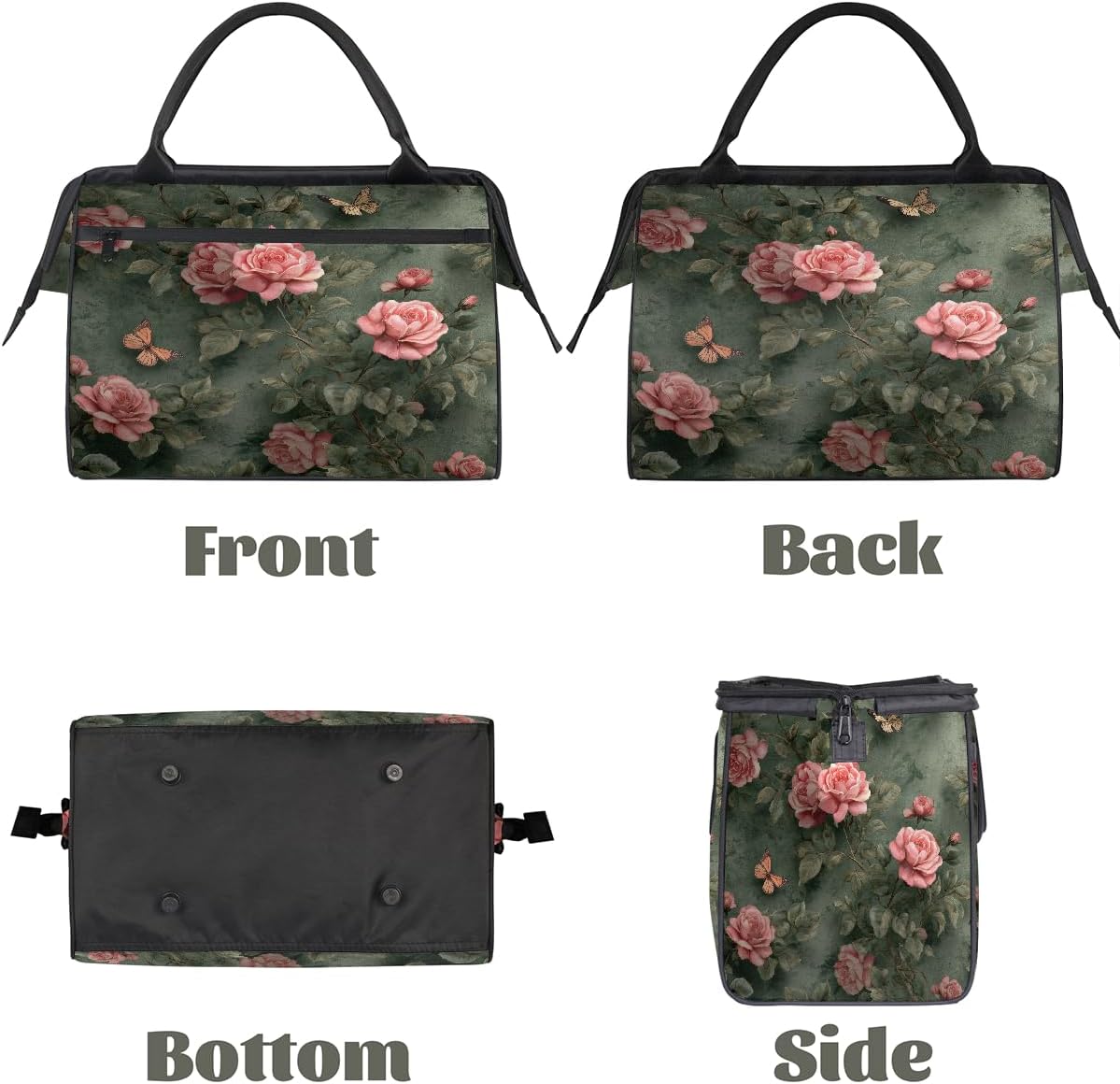 Large Travel Duffle Bag for Women Men,Waterproof Weekender Overnight Bag Carry on Tote Bags for Gym Sport Business Trip,Vintage Pink Rose Floral Duffel Bags