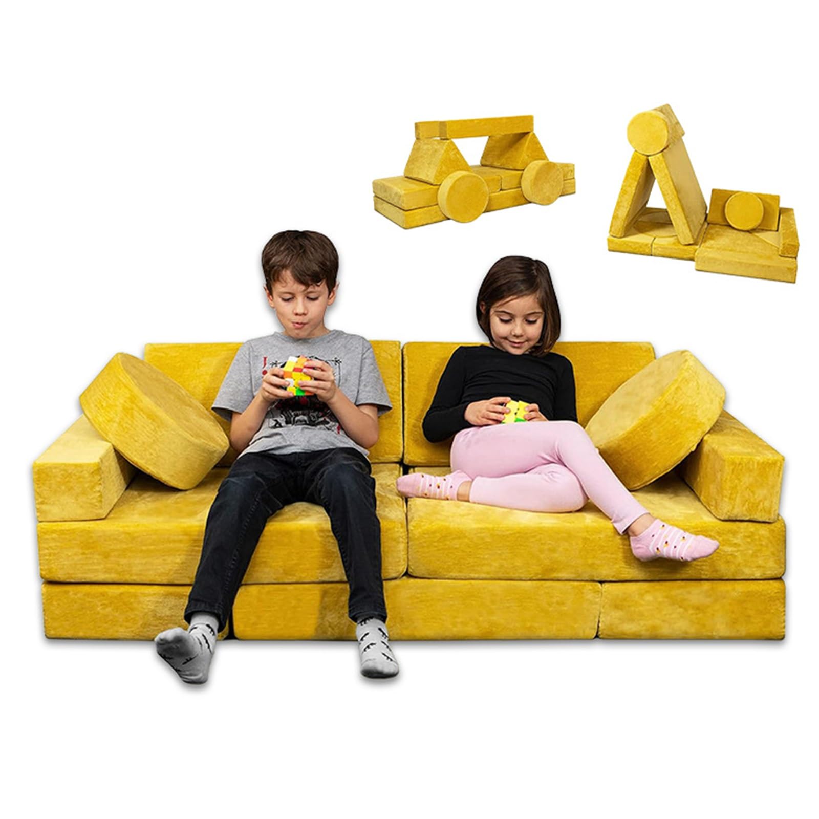 Kinderspielsofa, 13-teiliges Bausatz-Schaumstoffset, mit abnehmbarem Bezug, kreative Kindermöbel, für Wohnzimmer, Spielzimmer