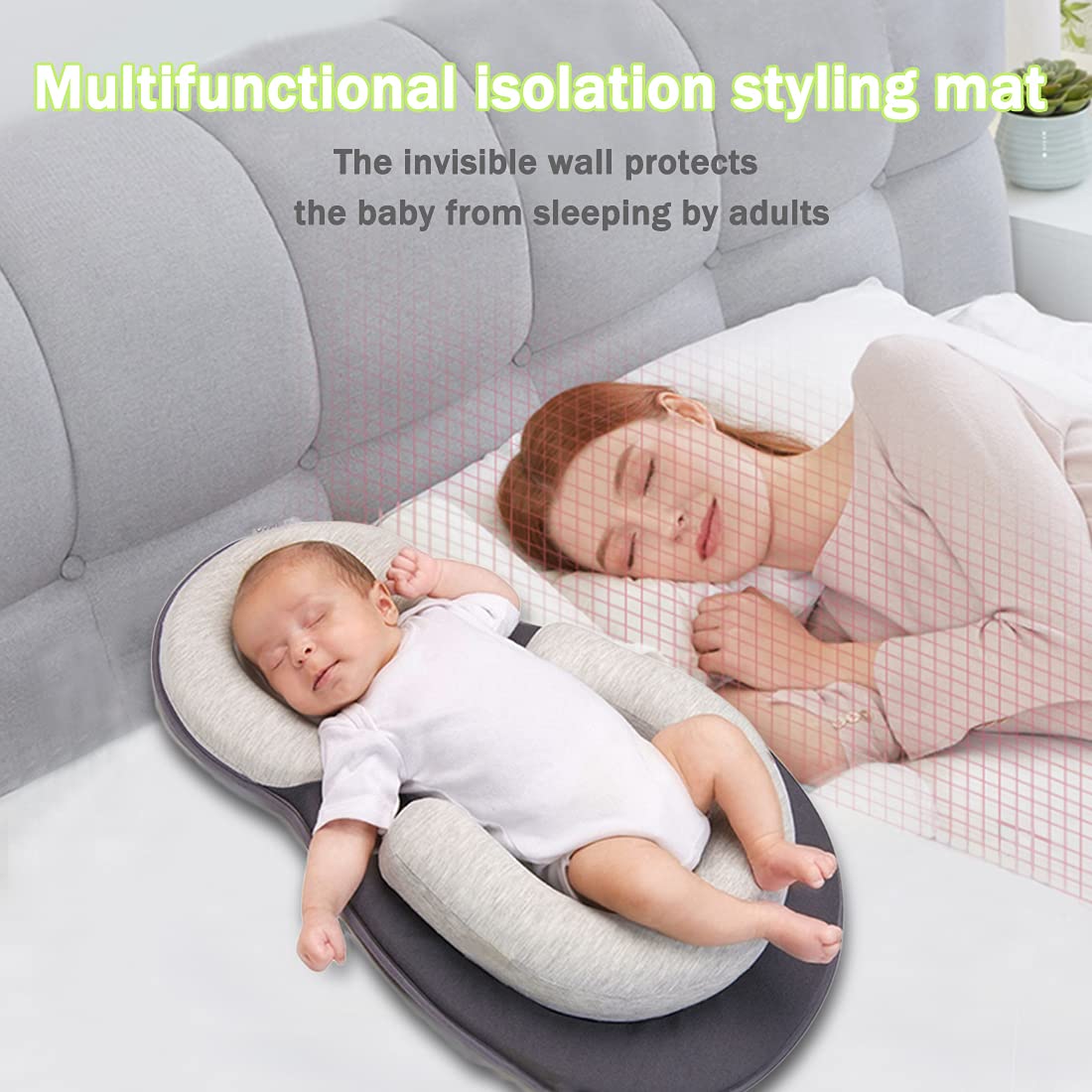 Unisex Infant Newborn Baby Bed Babies Head Support Lounger Pillow Positioning Comfort Nest Portable Snuggle Bed Mattress Prevent Flat Head Pillow Head Support for 0-12M Newborn Infant(Grey) : Baby