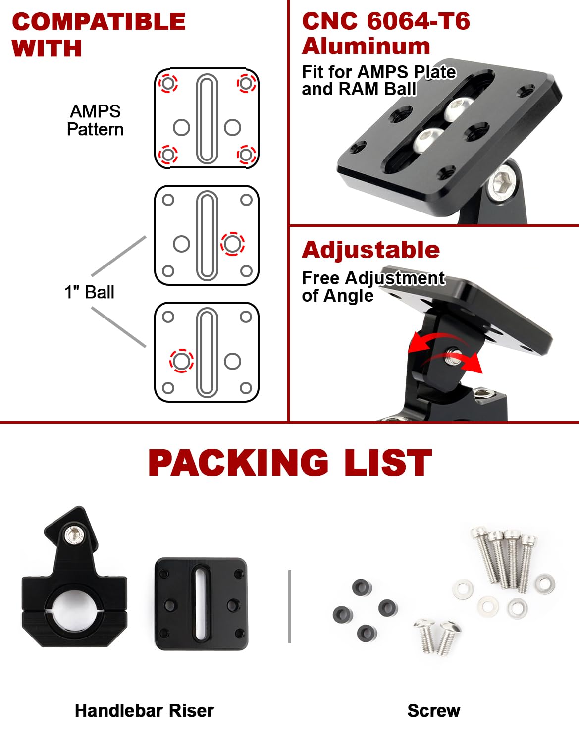 7/8" 1 1/8" GPS Holder Handlebar Mount Fit for CB500X MT-10 FZ-10 Z1000 GSR750 SV1000 Tenere 700 Tiger 1200 XR GSF500 G310GS R1200R F650GS Monster CNC GPS Navigator Mount Handle Bar Bracket - 3