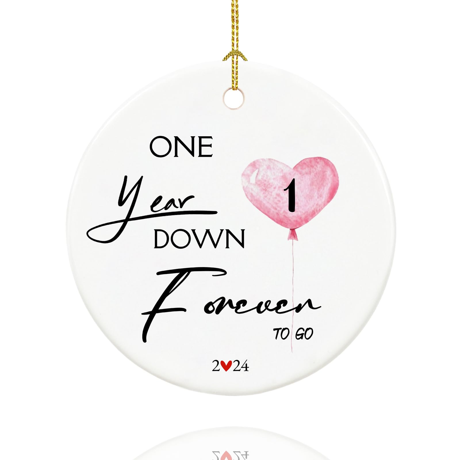 Chimeloo Home 1 Year, 1st, One Year, First Anniversary Ornament Gift for Couples, 1 Year Wedding Anniversary Present, 2.9" Ceramic Gifts for 1st Anniversary Ornaments 2024