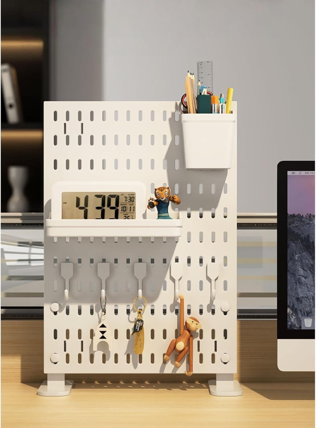 Moraki ペグボード デスクパネル 卓上有孔ボード クランプ式 小物収納棚 有孔ボード 小物雑品収納ラック 飾り物整理棚 書類整