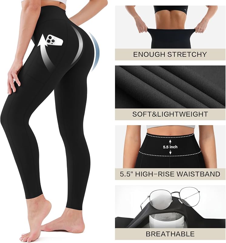 Blisset 3 Pack High Waisted Leggings for Women with Pockets Soft Active Tummy Control Pants for Yoga Running & Daily Wear image 6
