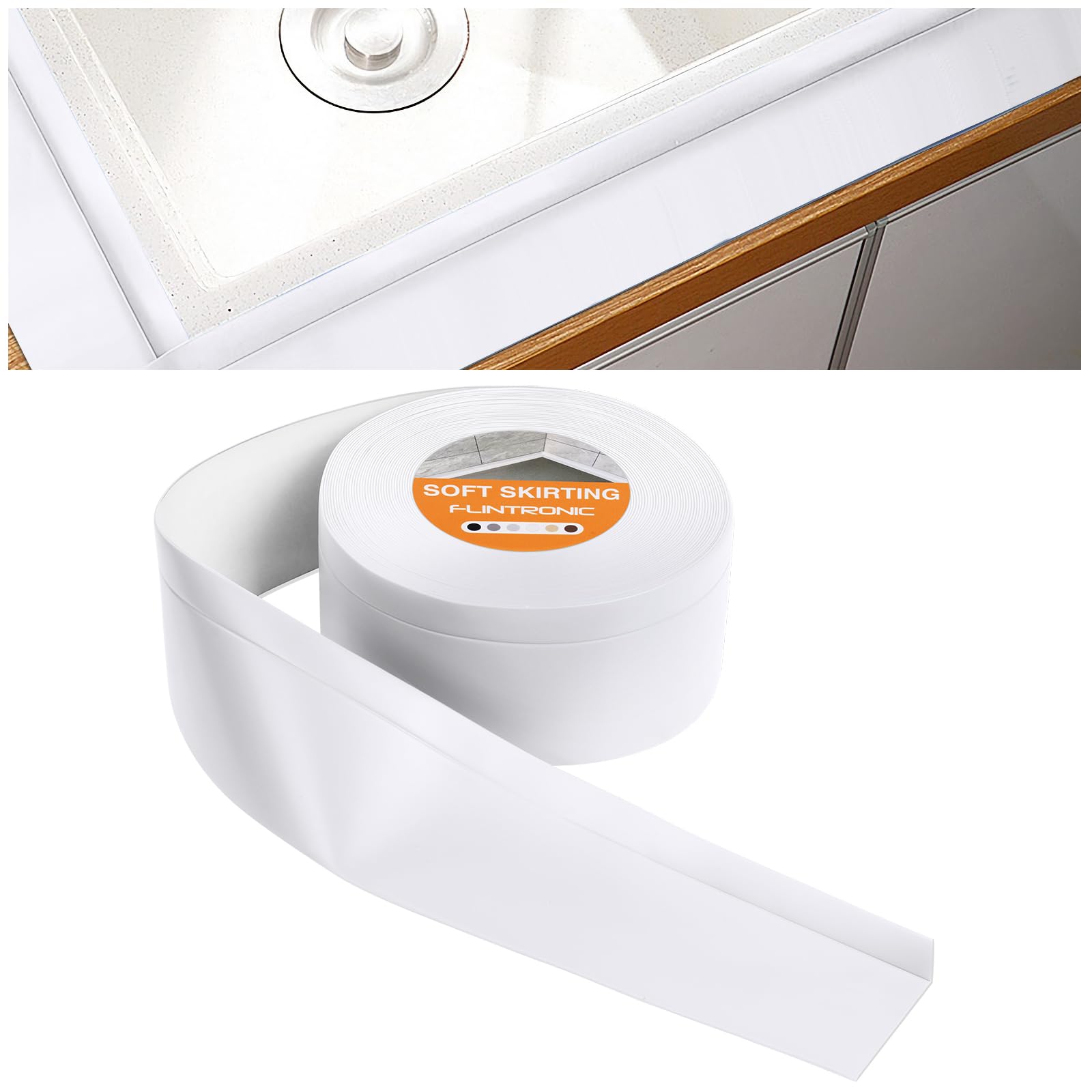 flintronic Bath Sealant Strip, 10m/32.8ft Self Adhesive Sealant Strip, Waterproof, Oilproof and Mildewproof Sealant Tape, Caulk Strip for Kitchen, Sink, Bathroom, Toilet, Wall Corner
