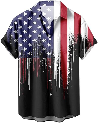 Camisas de manga corta con botones para el 4 de julio, con la bandera americana, camisas patrióticas del Día de la Independencia para hombre