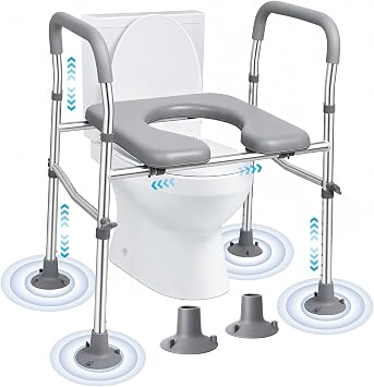 Raised Toilet Seat with Handles, Adjustable Height & Width Toilet Seat Riser with Padded Seat, 400lb Heavy Duty Bathroom Aid for Elderly & Disabled, Fits Most Toilets