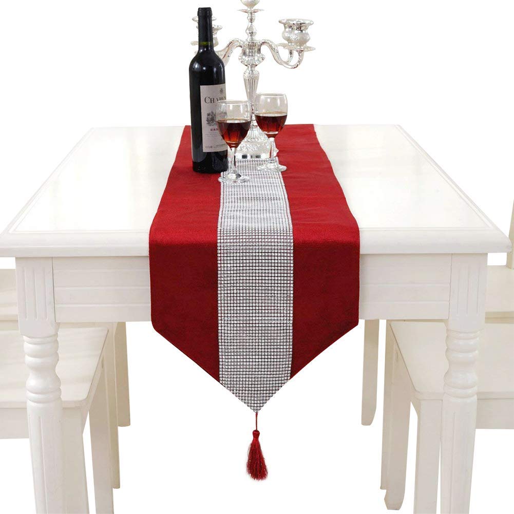 Hangnuo Wedding Elegant Tassel Sequined Rhinestone Contracted Classic Table Runner 13 * 83inch Black