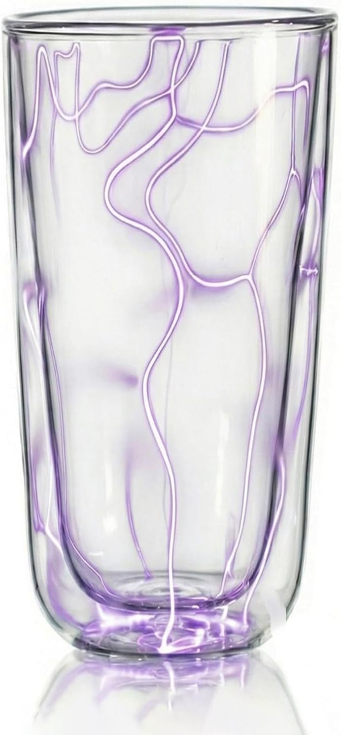 Coffee Mug, Lightning Glow Mug,Plasma Art Electric Lightning Glass Cup with Foil Base, Coil Plasma Mug, for Coffee Tea Beverages, Touch Sensitive Illuminated Glassware