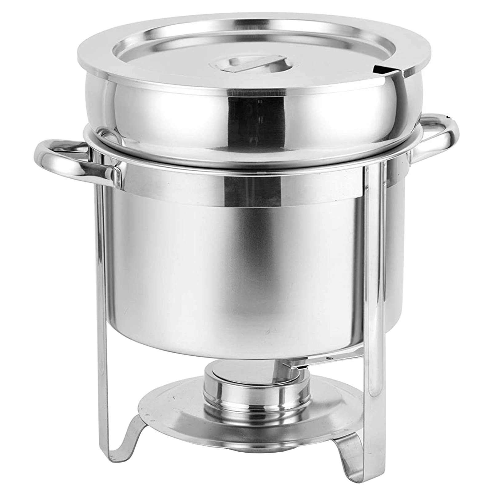 Scaldazuppa, Acciaio Inossidabile Zuppa Chafer Forniture Per La Ristorazione Scaldavivande Con Water Pan, Chafer, Telaio, Supporto Carburante E Coperchio Per Le Feste (Argento),4L