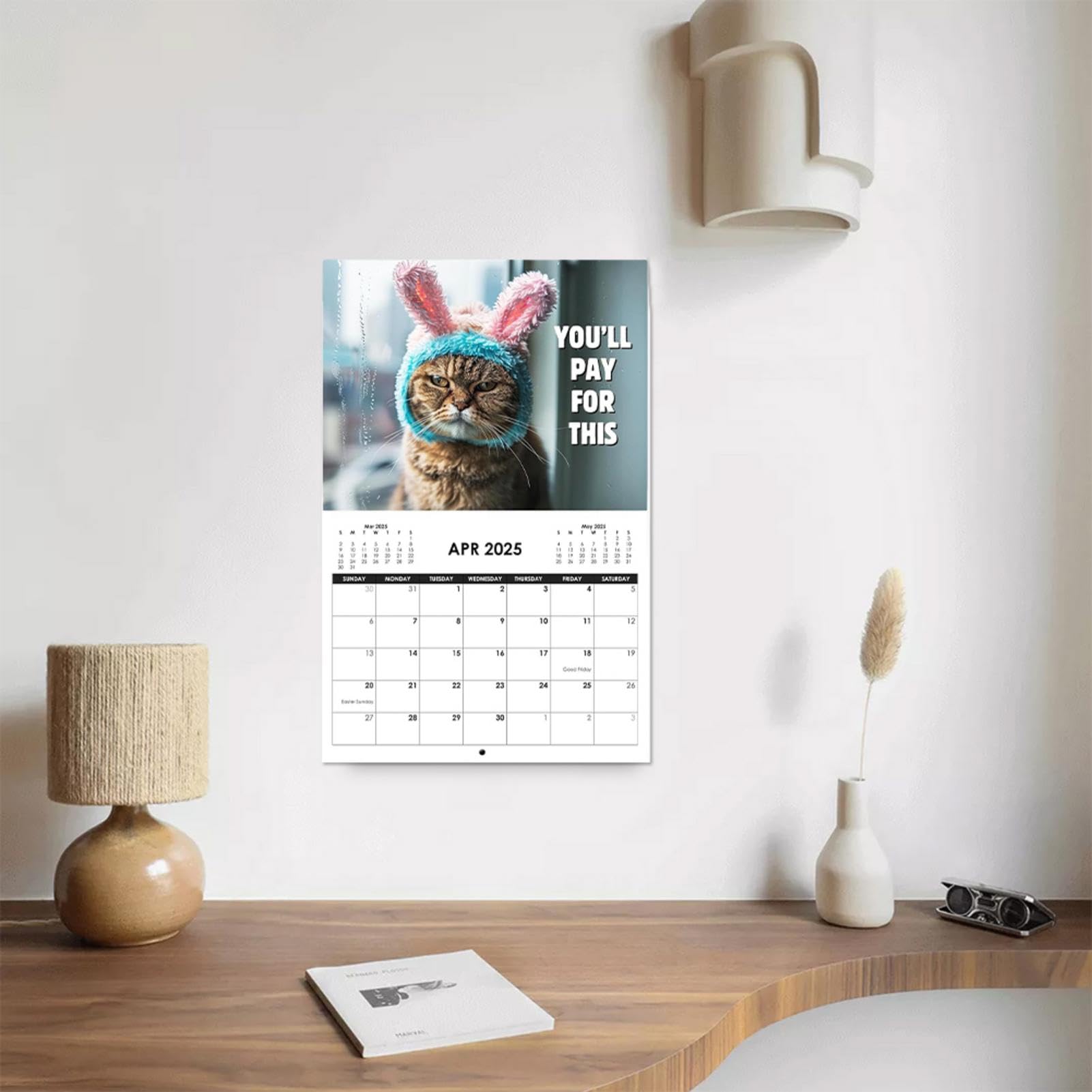 Nbbwwu Pissed Off Cats kalender 2025, creatieve Angry Cats maandkalender voor notities, schattige kitten familie maandplanner & dagelijkse organisator voor thuiskantoor, stijlvolle katten hangkalender