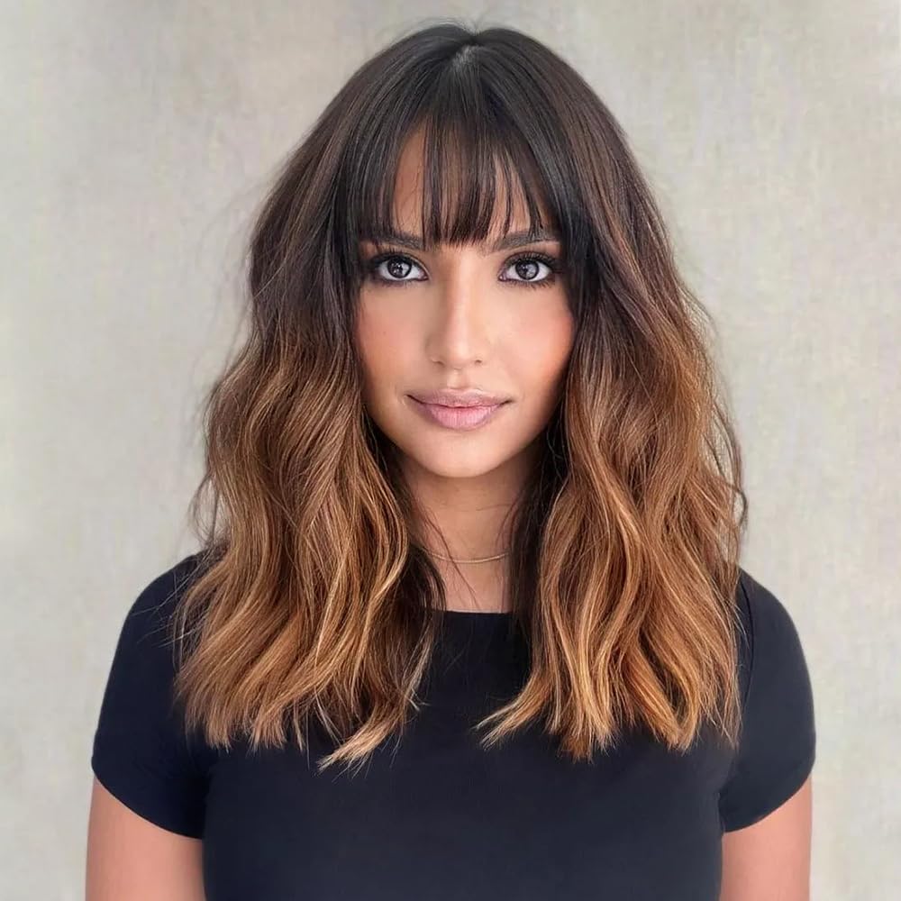 Ucubb Wig for Black Women Short Wavy Curly Bob Wig with Bangs R4-27#