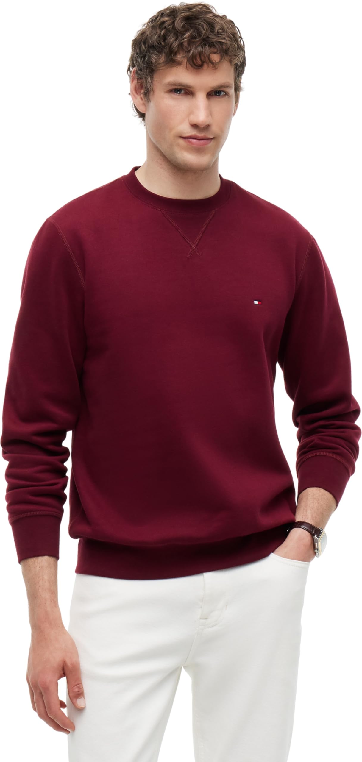 Tommy Hilfiger Herren ESS Seasonal Fleece Crewneck Mw0mw40000 Pullover Sweatshirt, Burgunderrot, XL