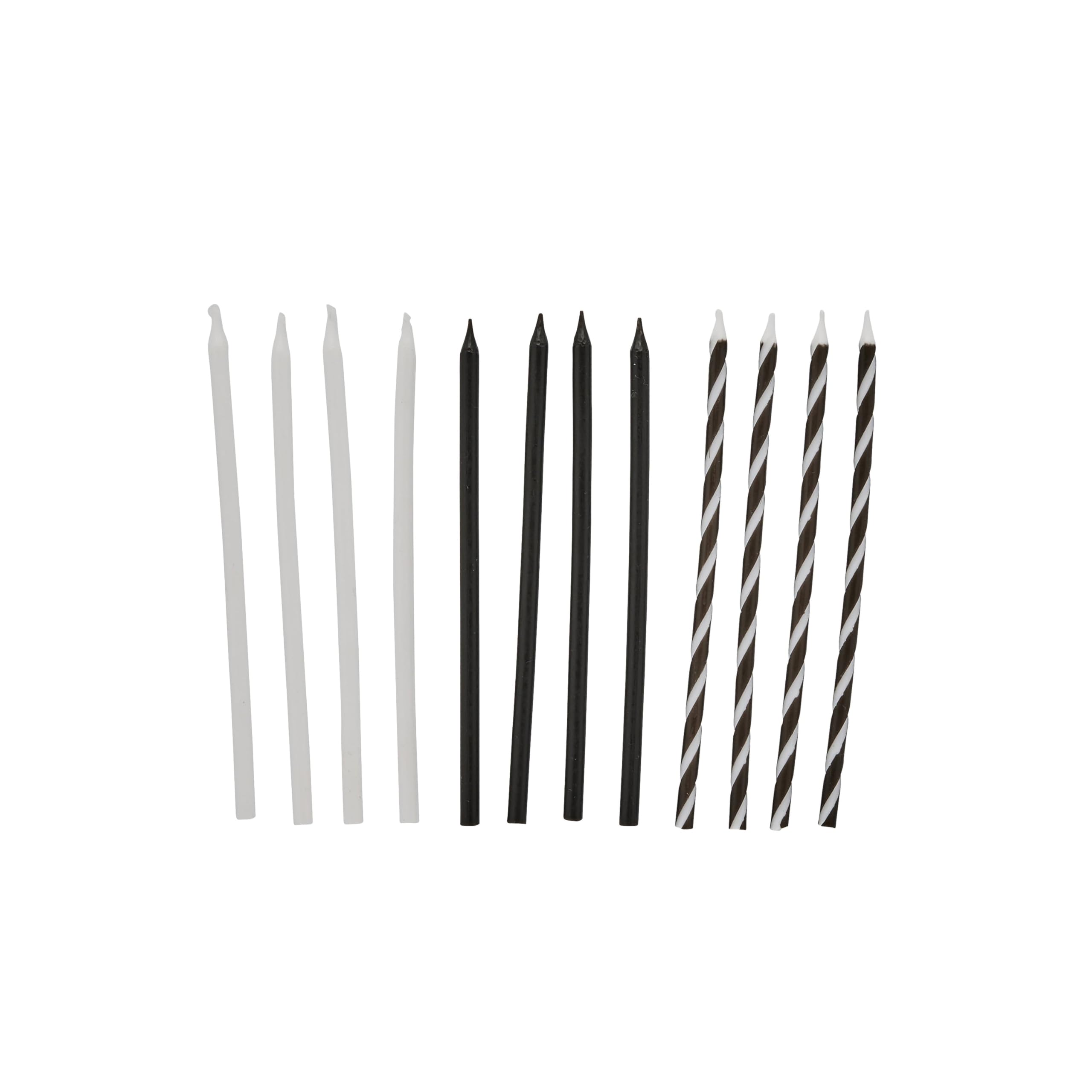 Monochrome Tall Skinny Cake Candles, Pack of 12, Black White and Striped Birthday Candles