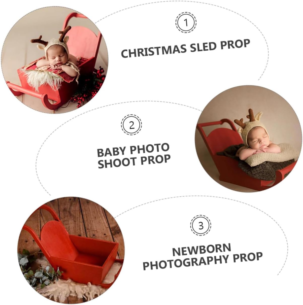 1pc Newborn Christmas Sled Prop Sleigh Photography Accessory for Photoshoots for Holiday Decor Posing Smooth Great Craftsmanship for Photographers