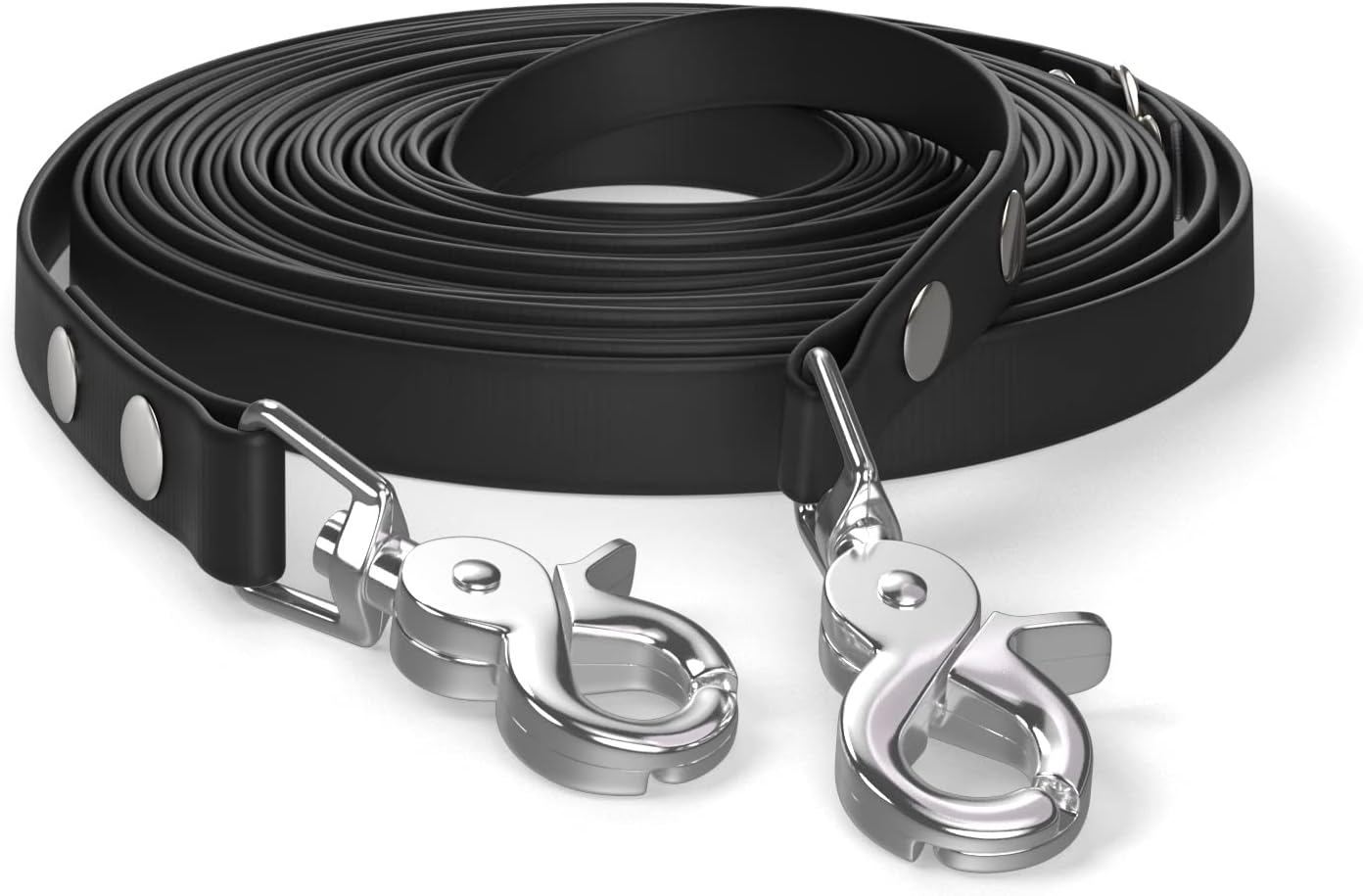 10m drag leash, dog leash, 2 carabiners & D-ring, black, very sturdy, dirt and water repellent