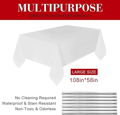 Miniatura 2 de BaydenB Mantel desechable de 3 capas de papel y plástico  Absorbente, impermeable, mantel de mesa blanco para mesas rectangulares (54 x 108