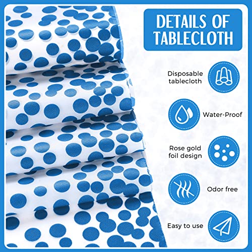 Image of Breling 8 Pack Winter Baby Blue and White Disposable Plastic Tablecloths and Satin Table Runner Set, 54 x 108 Inch Tablecloth, 12 x 108 Inch Table Runners for Wedding Birthday Baby Shower New Year