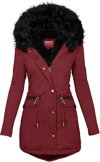 TIMIFIS Coats for Women Winter 2024 Oversized Puffer Jacket Thicken Lined Overcoat Fleece Warm Outerwear with Fur Hood