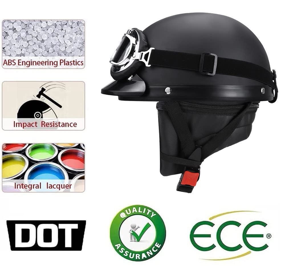 Casco Moto Mezzo Casco Aperto con Occhiali E Sciarpa, Casco Stile Tedesco Vintage per Uomini E Donne Approvato DOT/ECE Casco Moto Scooter Skateboard (55-62 Cm)