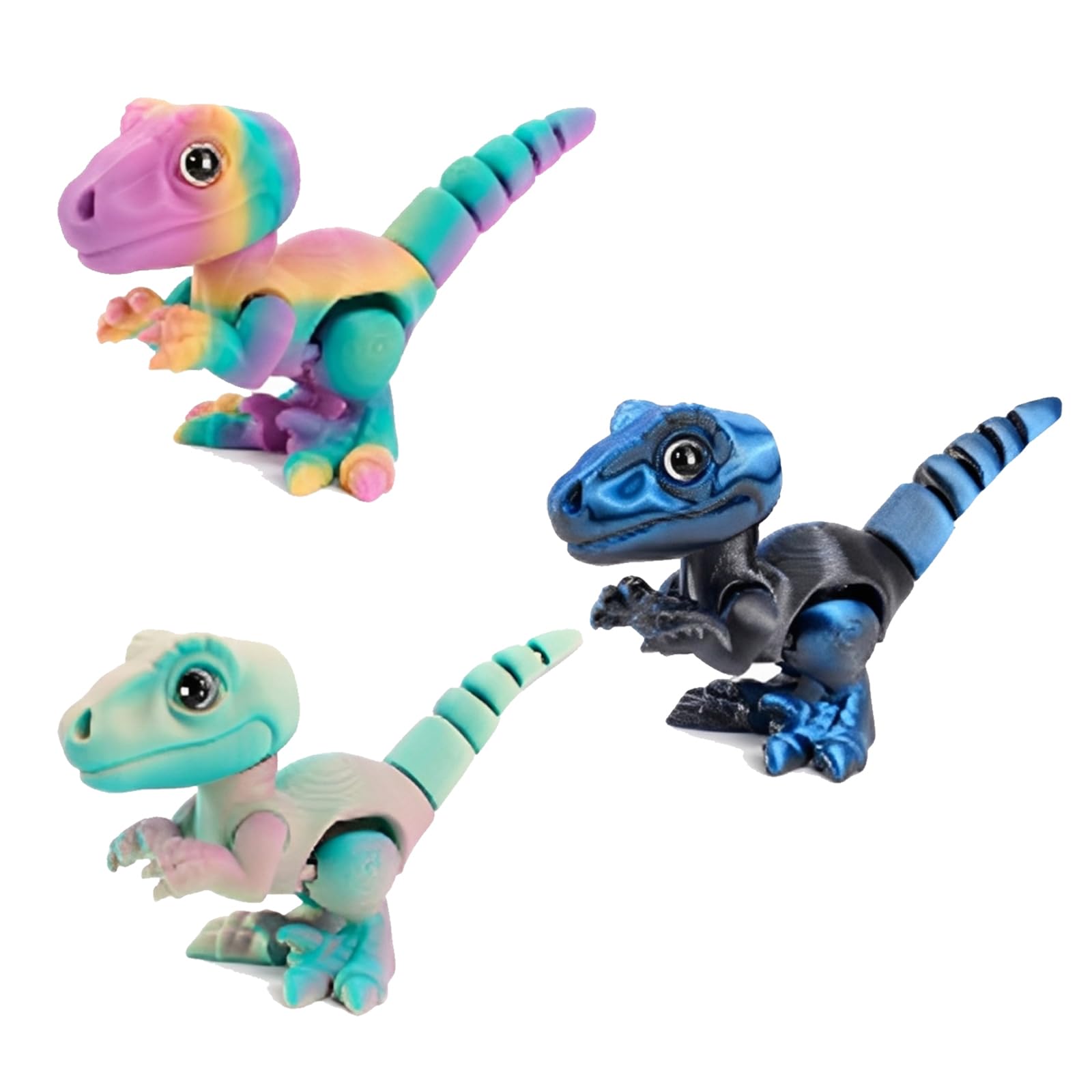 3PCS 3D Printed Dinosaur, 3D Printed Toys, 3D Printed Raptor Figures, Set of 3 Articulated Dinosaurs for Kids and Adults, Desk Decor and Sensory Play, Dilophosaurus, Velociraptor, Dinosaur Figures