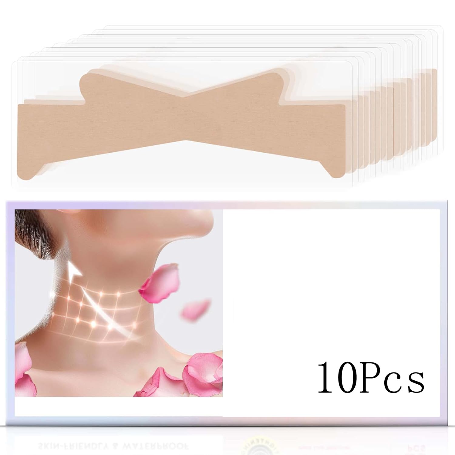 Neck Wrinkle Patches, High Elastic Neck Strips, Instant Tape for Lifting Loose Skin, Improve Fine Lines & Wrinkles, 10 Count (Brown, Normal)