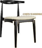 Vista 6 de 2xhome Juego de 2 sillas de comedor de madera maciza Asiento acolchado tapizado de lino beige Silla lateral moderna estilo codo de granja Negro