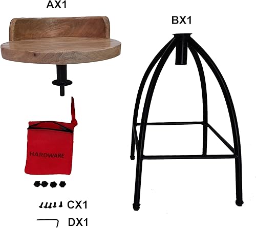 Miniatura 14 de Benzara Taburete ajustable de altura de barra giratoria de estilo industrial con respaldo, marrón y negro