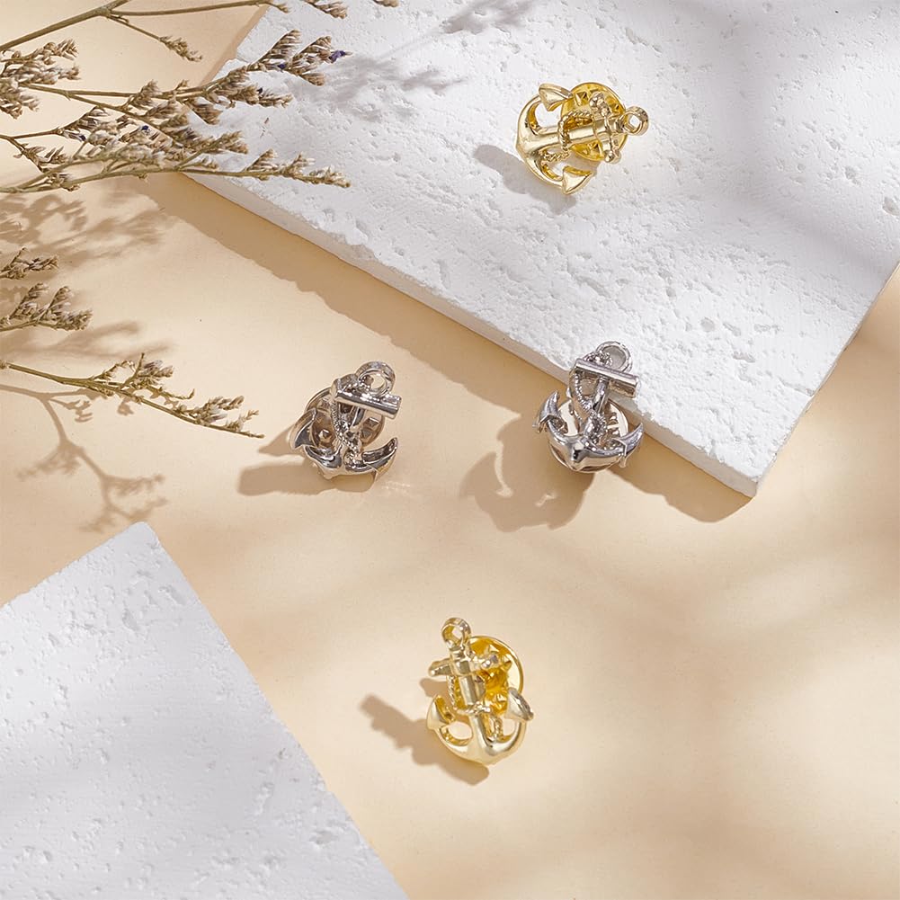 WEBEEDY 4 piezas Broche Ancla Oro Plata para Hombres Mujeres Pines de Solapa de Marina Metal