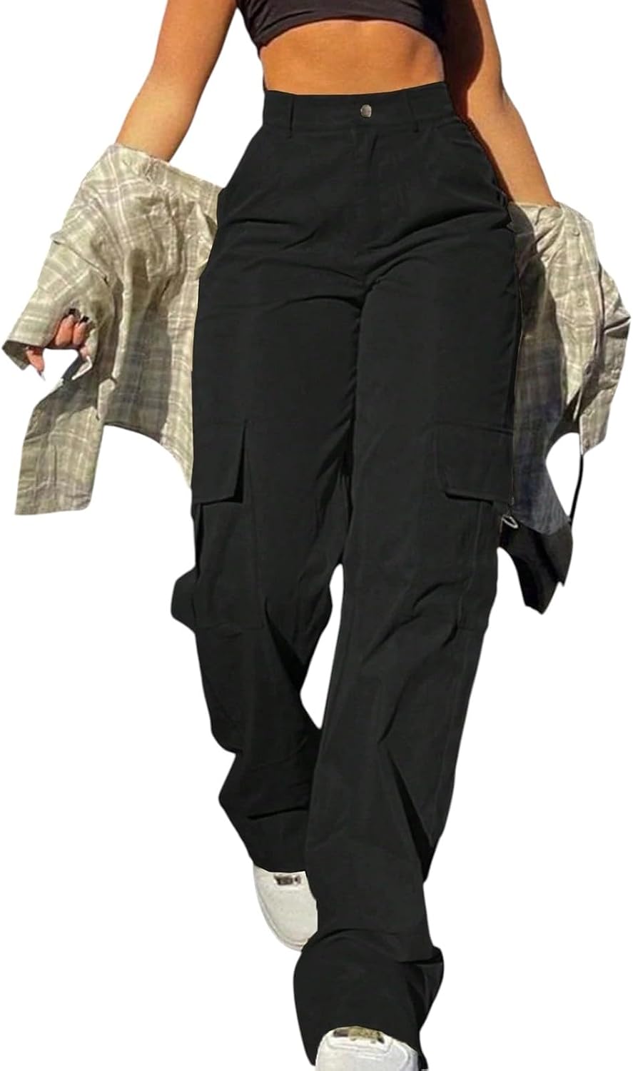 SDNGED Cargo Pants for Women High Waisted Baggy Wide Leg Stretchy Y2K Streetwear Black Cargo Pants Women with Pockets - Image 7