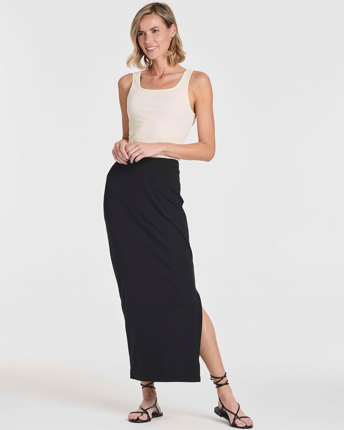 Real Essentials 3 Pack: Women's Ribbed High Waisted Maxi Skirt with Side Slit - Casual Long Pencil Skirt - Image 5