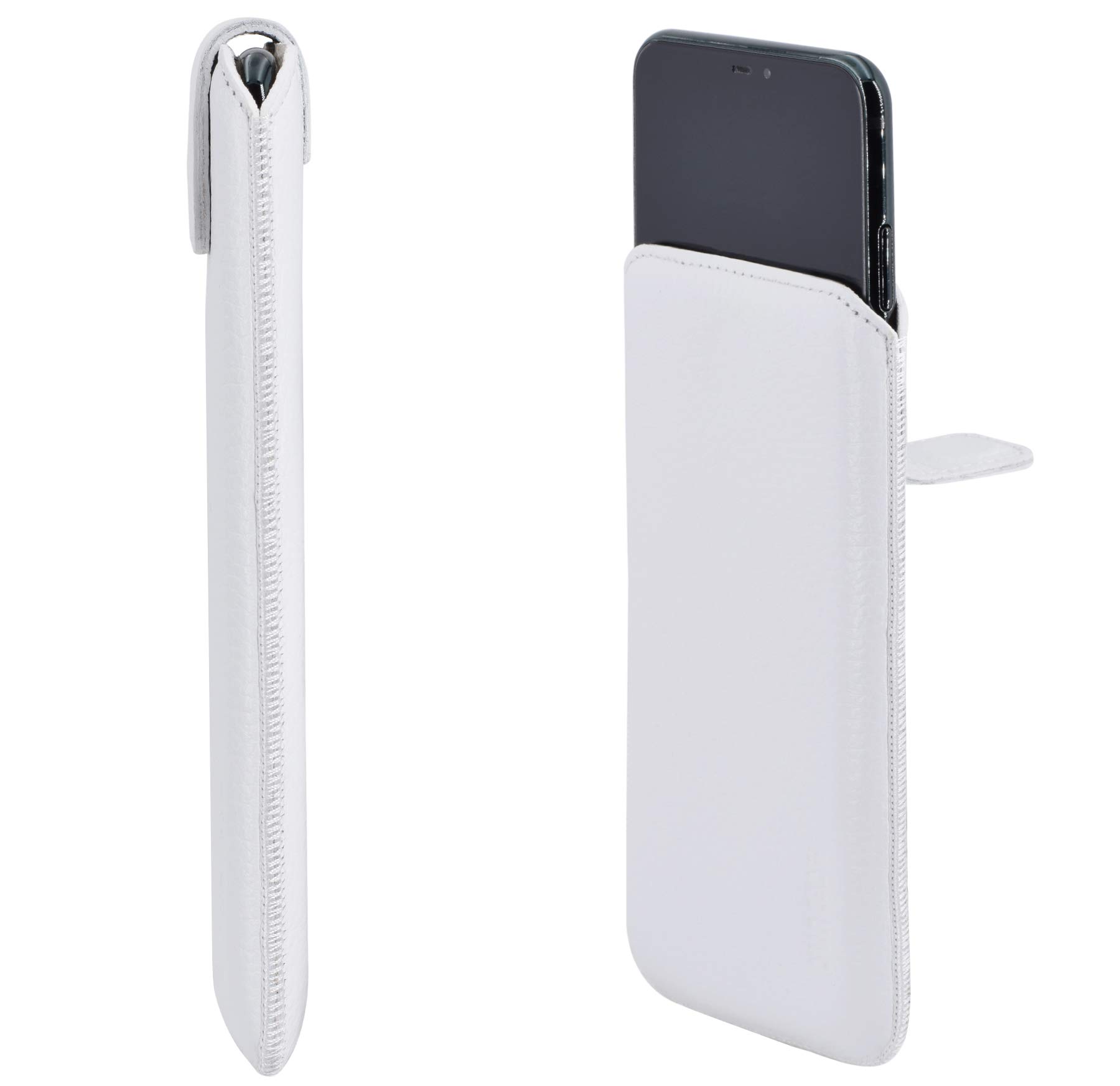 Suncase Custodia in vera pelle *Slim-Edition* compatibile con custodia Realme C25s (con linguetta di estrazione e chiusura magnetica) in bianco pieno