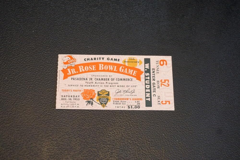 1955 JR ROSE BOWL FOOTBALL TICKET STUB COMPTON VS JONES COLLEGE EX-MINT