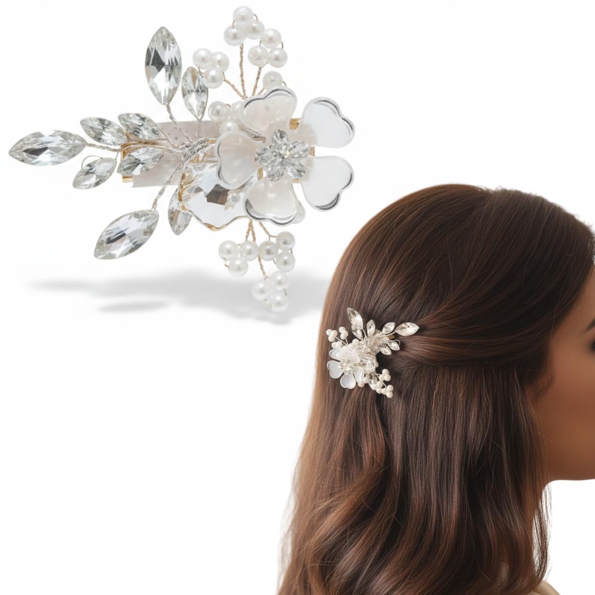 Jwella Bridal Crystal Hair Pin for Women | Pearl & Rhinestone