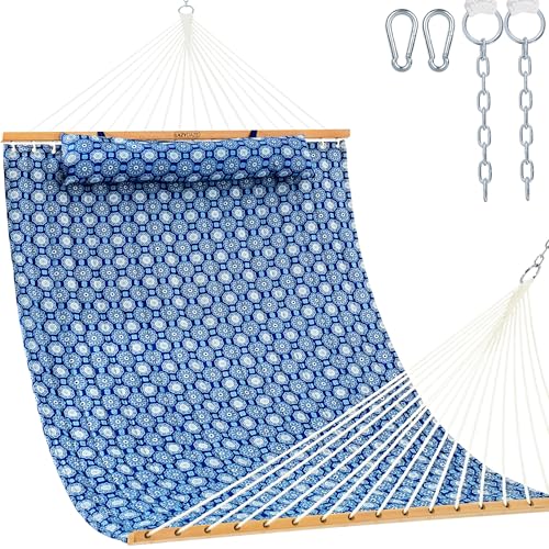 Lazy Daze Hammocks 12FT Quilted Fabric Hammock with Soft Pillow, Double 2 Person Tree Hammock with...