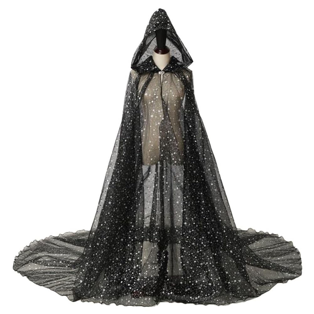 Brokatowa peleryna z kapturem, długa peleryna z kapturem, tiulowa, płaszcz czarownicy, peleryna wampira, unisex, peleryna na Halloween, kostium dla dorosłych i dzieci, karnawał, Cosplay