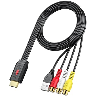 محول Neoteck RCA إلى HDMI كابل AV إلى HDMI بطول 60 سم/2 قدم يدعم تحويل 169/43 Aspect كابل RCA مدمج لتوصيل وحدة التحكم في الألعاب وتشغيلها يستخدم على نطاق واسع في Wii/PS2/N64-مدخل AV للإناث