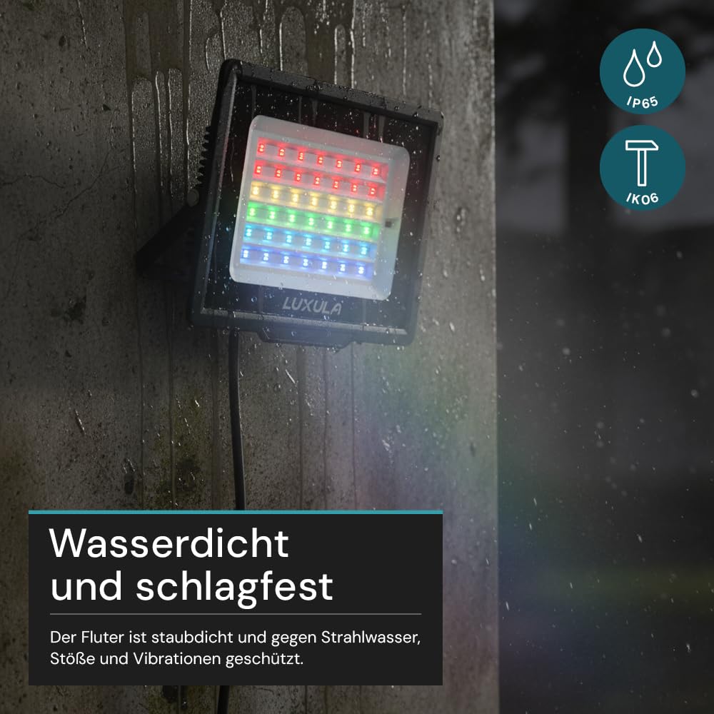 LUXULA 2 Stück RGB LED Strahler Fluter Außen 100W Dimmbar mit Fernbedienung - IP65 Außenleuchte Bunt Flutlichtstrahler Garten Party Outdoor