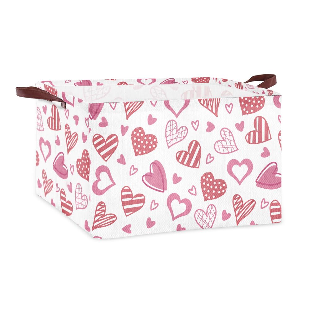 Panier de rangement pliable avec motif cœur rose grand bac rectangulaire en toile de lin
