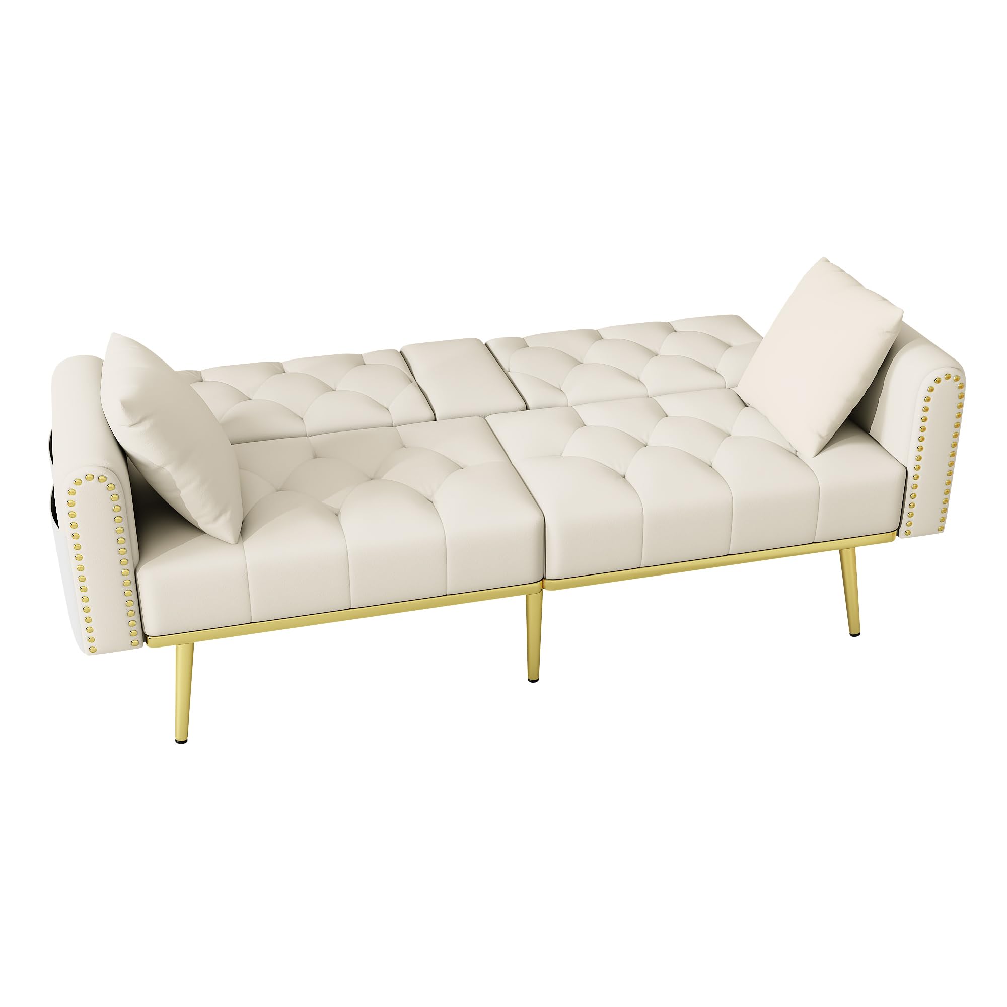 Divano letto doppio pieghevole, beige, 80 x 180 cm, con funzione sdraio, tre angoli di inclinazione regolabili e portabevande, adatto per soggiorno, camera da letto, camera degli ospiti