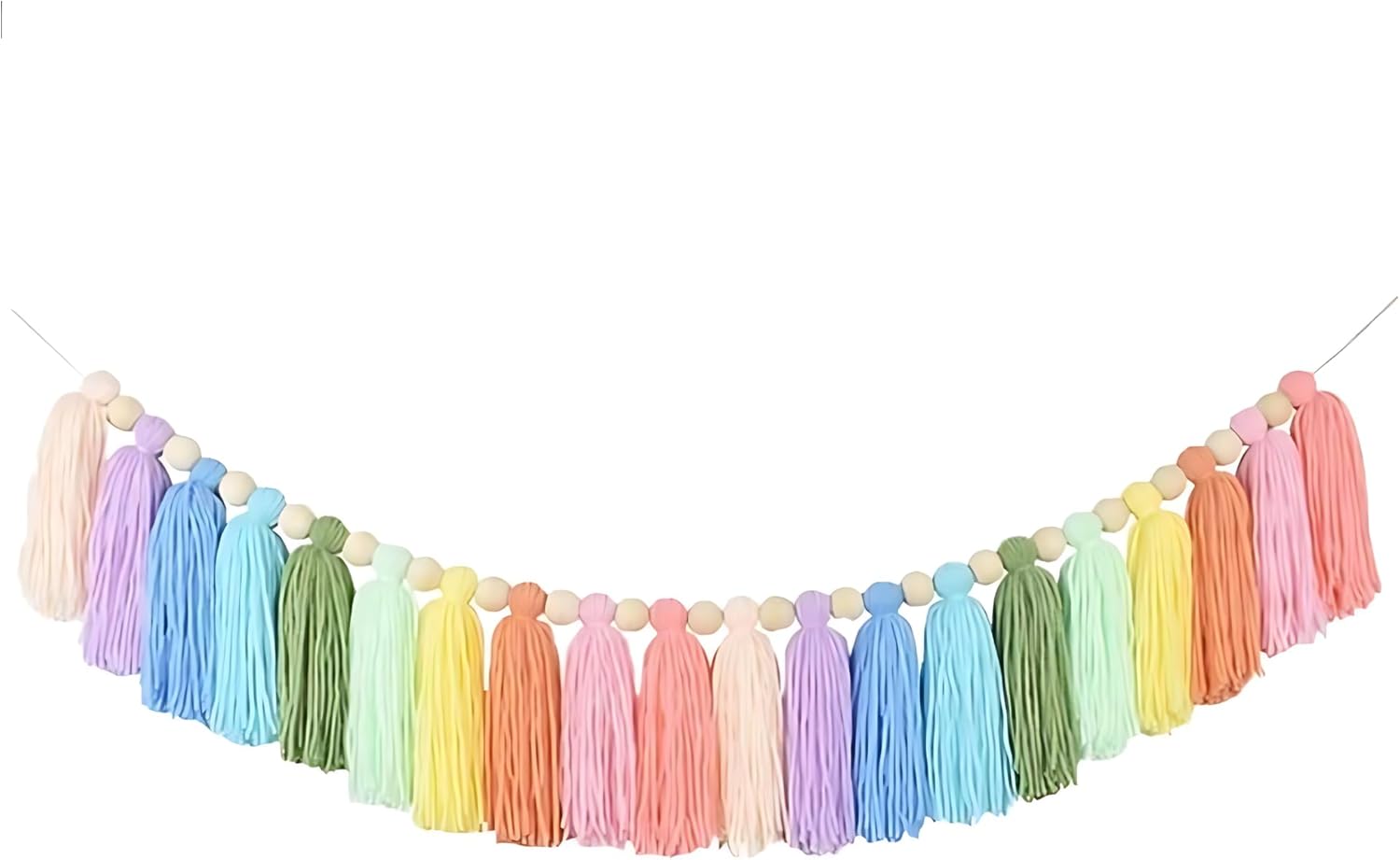 Pastel Coloured Boho Room Decor Tassel Garland | For Home, Office or Classroom | Chic Wall Tassle Decorations | Colourful Rainbow | Ideal for Kids or Nursery Room | Modern Decorative Accessory
