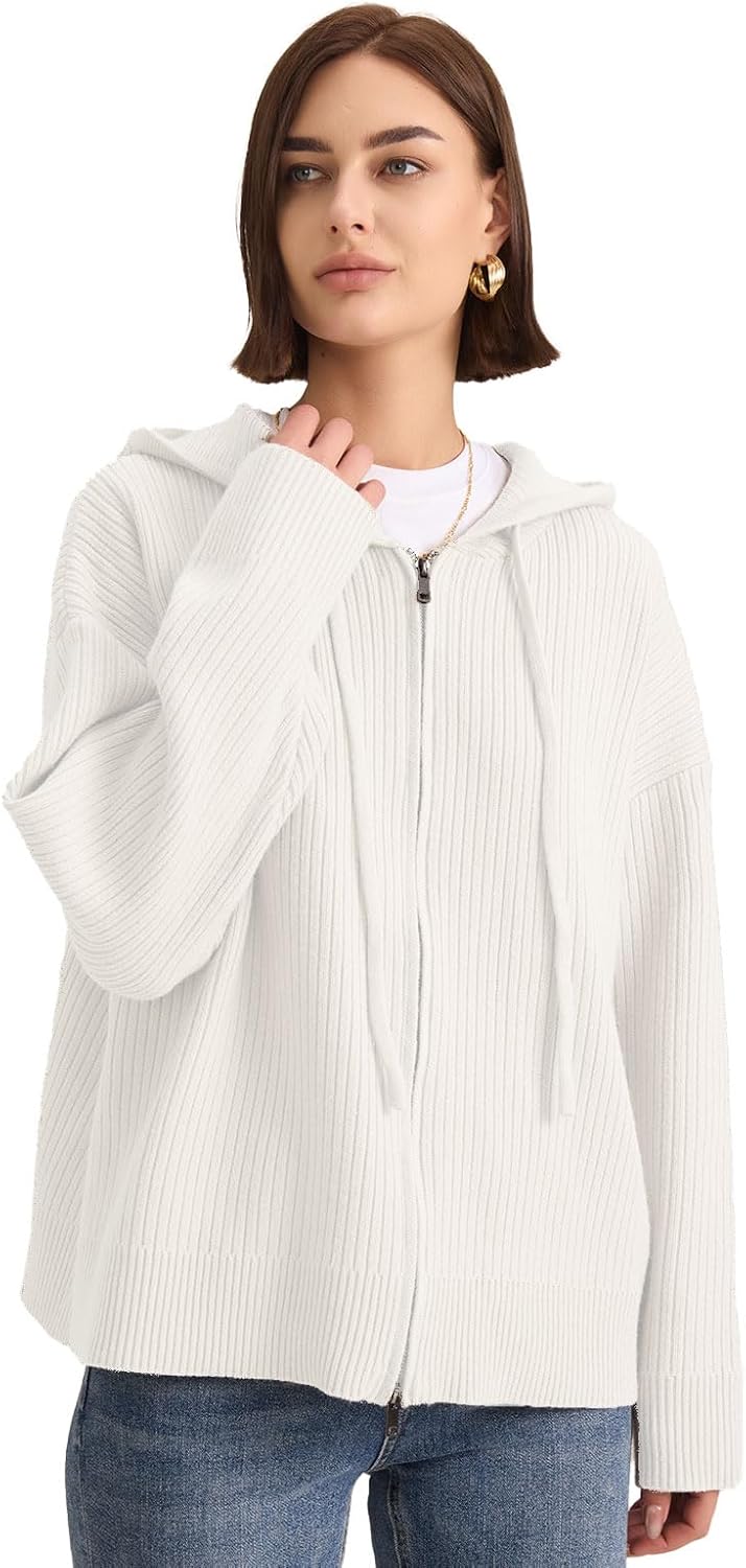 Cardigan Sweaters for Women with Zip Up Hoodie Long Sleeve Drawstring Chunky and Oversized Cardigan - Image 4