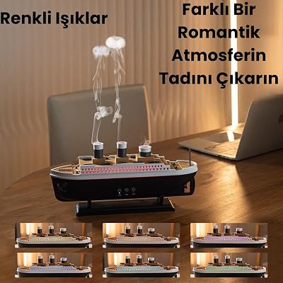 موزع الروائح العطرية بتصميم السفن | مرطب هواء مع ضوء Led | جهاز تحكم عن بعد | مؤقت 4/8 ساعة | إيقاف التشغيل التلقائي | ضوء ليلي مزخرف