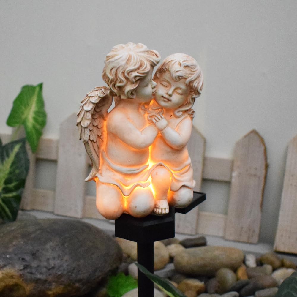 Dion Couple Little Angel Angle Solar Garden Lights, Resin Statue Garden Ornaments, Waterproof Solar Lights Outdoor Garden, Outdoor Solar Lights For Yard, Patio, Lawn, Pathway