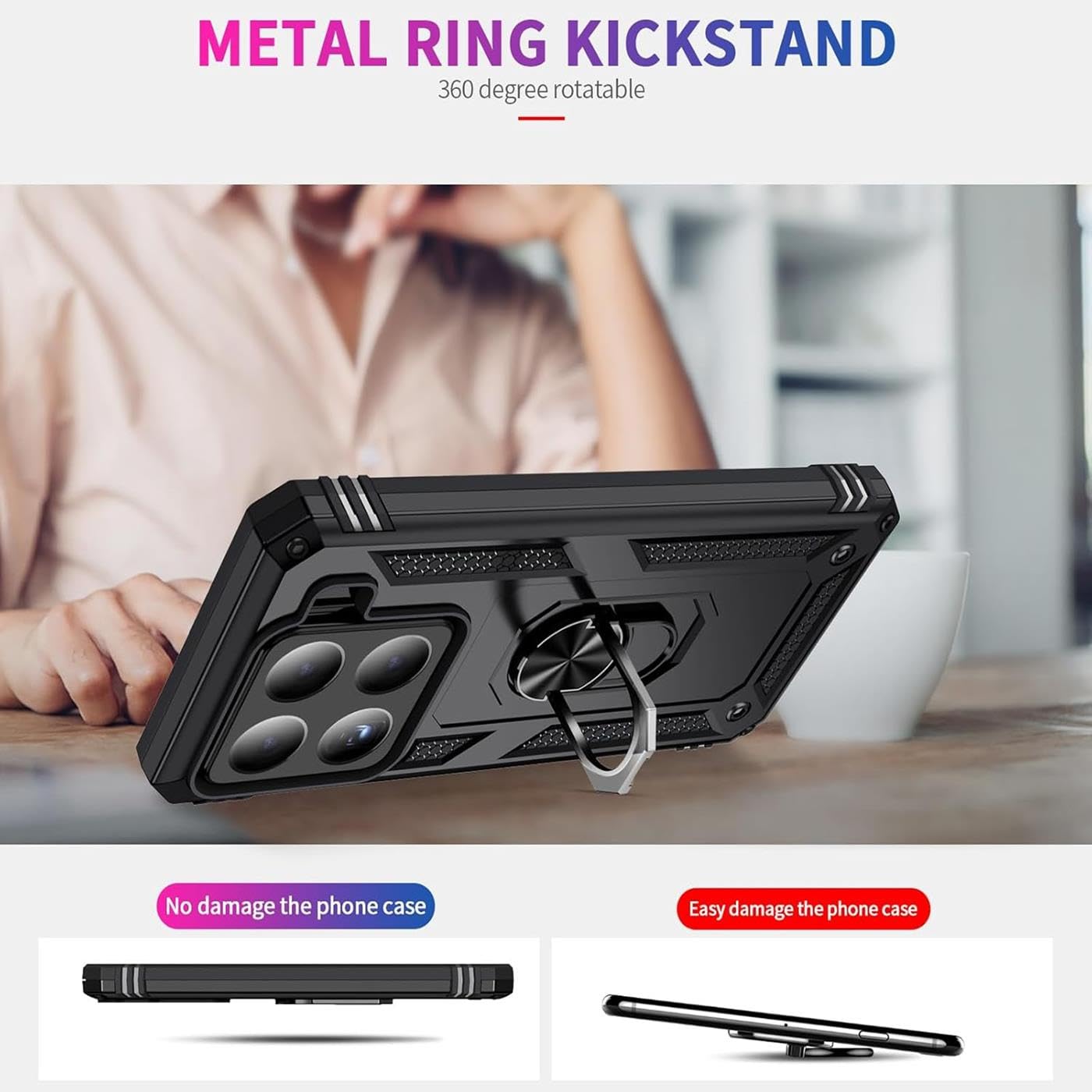 Verco Hybrid Armor Shield Case do Xiaomi 15, bardzo wytrzymałe, z magnetycznym uchwytem na palec, etui na telefon komórkowy do Xiaomi 15 5G, etui pancerne, czarne