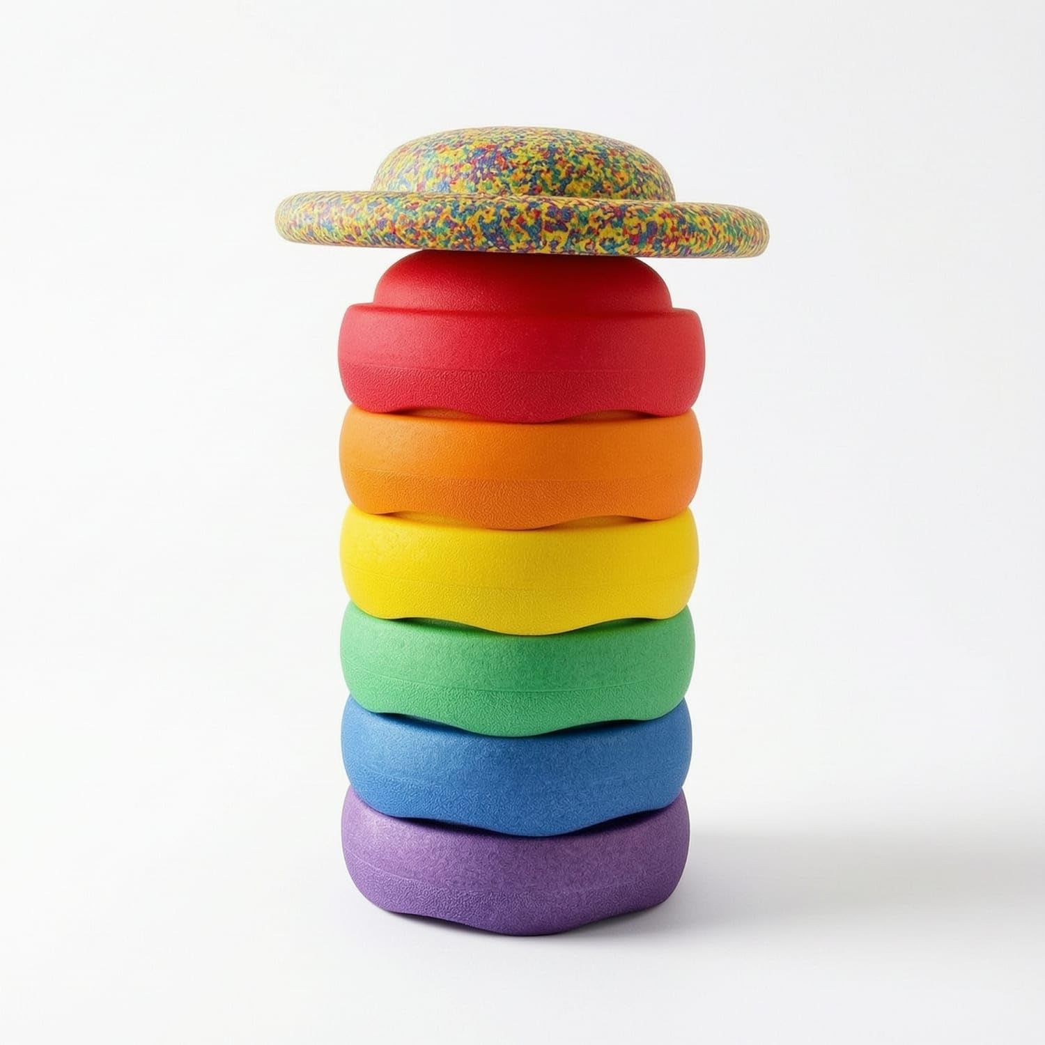 7 Pieces Soft Material Stepping Stones with Balance Board Textured Balance Stepping Toy Indoor Outdoor Coordination Toy Long-Lasting for Children, Toddlers, Obstacle Course, Rainbow 6-pk W-image-39