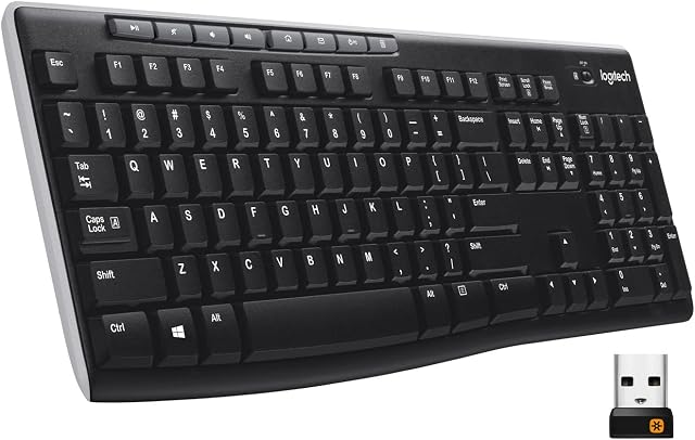 Logitech K270 Klawiatura Bezprzewodowa 2.4 GHz, pełnowymiarowa, 8 klawiszy multimedialnych, 2 lata pracy na baterii, zgodna z komputerem PC/laptopem z Windows, QWERTY układ US international - Czarny