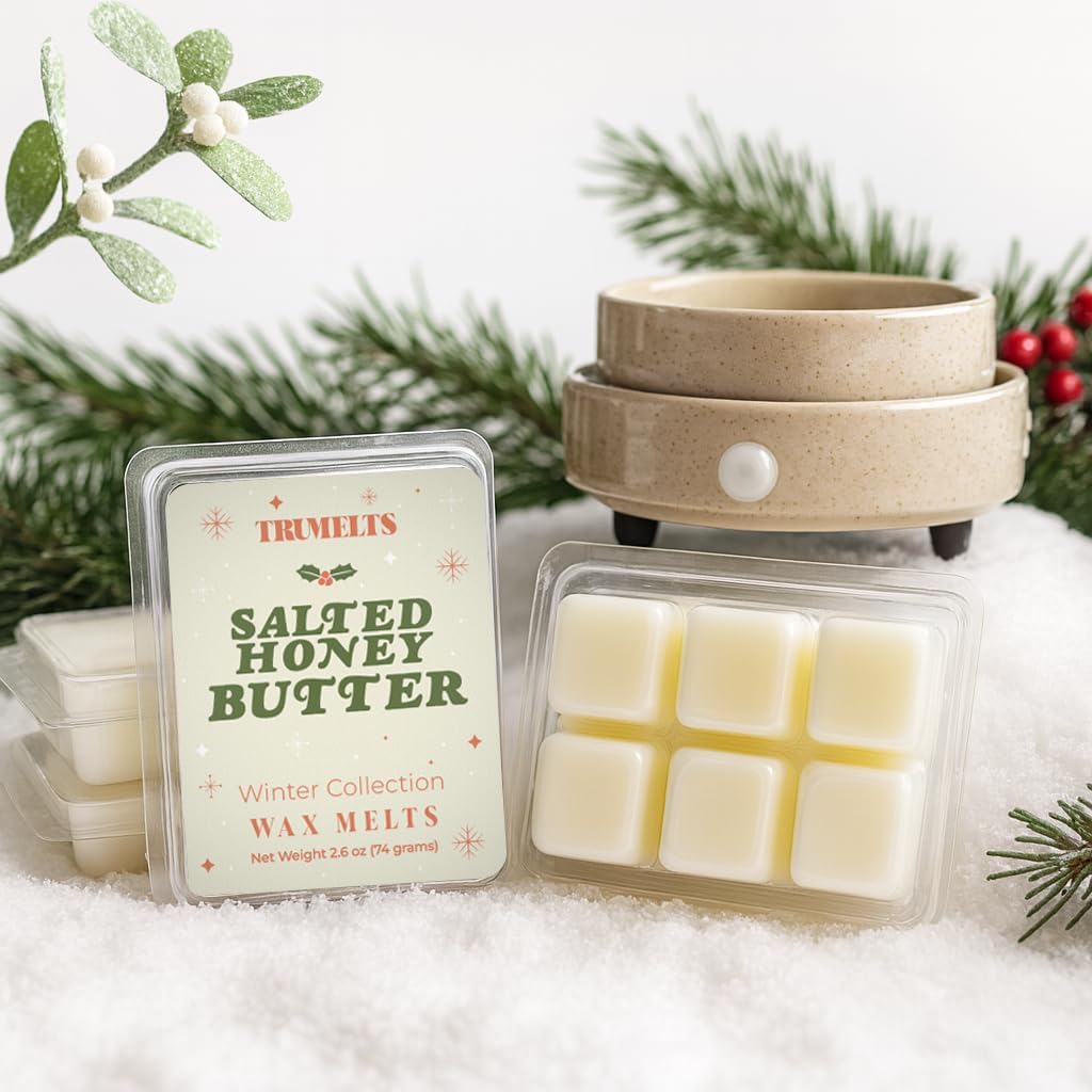 Holiday Soy Wax Melt Variety 4 Pack Dye Free | Salted Honey Butter, Butterscotch and Bourbon, Brown Sugar and Fig,Hot Apple Pie | 4 Highly Winter Scented Dyeless 2.6 oz Bars